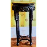 HARDWOOD JARDINIERE STAND INSET WITH MARBLE