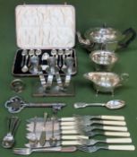 Parcel of various silver plated ware and flatware including three piece teaset