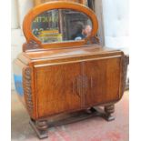Art Deco style oak mirror back sideboard. App. 159.5cm H x 137cm W x 51cm D