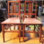 Pair of edwardian mahogany string inlaid bedroom chairs. App. 87cm H Reasonable used condition,