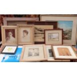 Quantity of various pictures and prints, watercolour, old photos etc All in used condition,