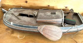 HAND BUILT OLD MODEL BOAT, APPROX 60cm LENGTH x 22cm WIDE