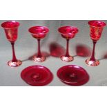 Two pairs of Murano Vetri Ruby glass vases, hand gilded and signed by Gino Cenedese, plus others