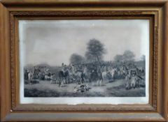 Large gilt framed monochrome print - The Cheshire Hunt. Approx. 55cms x 86cms