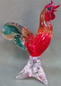 Large Murano coloured glass cockerel. App. 39cm H