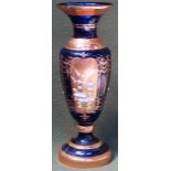 20th century Bohemian Cobalt blue coloured vase, gilded and relief floral decorated. App. 39cm H