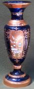 20th century Bohemian Cobalt blue coloured vase, gilded and relief floral decorated. App. 39cm H