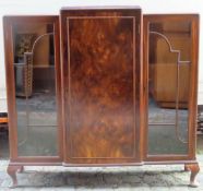 Art Deco style walnut veneered three door side cabinet. Approx. 115cms H x 118cms W x 31cms D