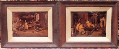Pair of Victorian oak framed Christoleums. App. 19 x 26cm