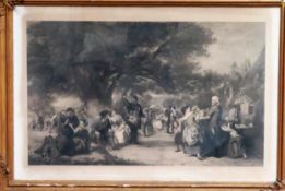 Large gilt framed monochrome print - An English Merrymaking in the olden days. App. 65 x 96cm