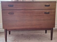 Wrighton mid 20th century teak single drawer chest, with fall front shoe rack