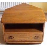 Ercol oak single drawer side cabinet, with drop leaf to back. App. 48cm H x 72.5cm W x 81cm D
