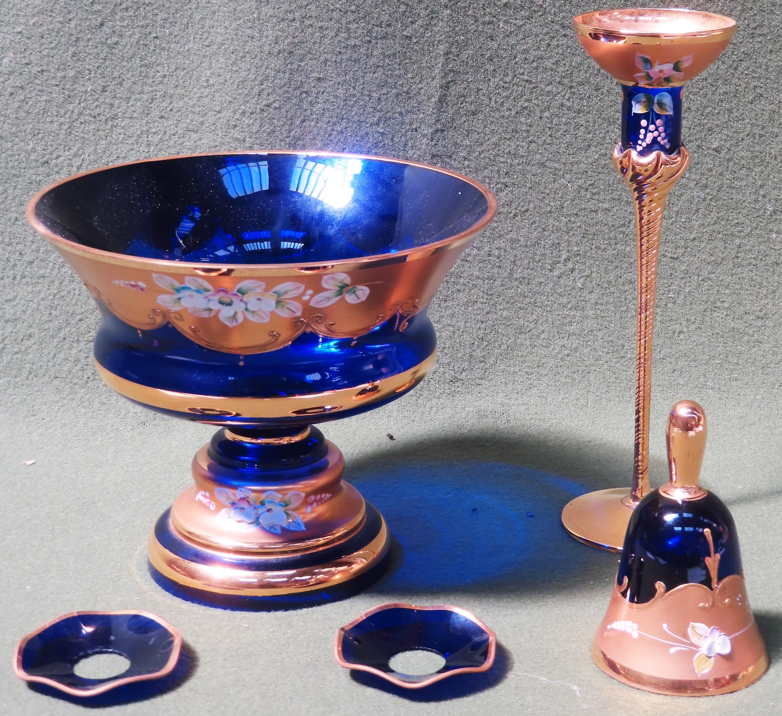 20th century Bohemian Cobalt blue coloured stemmed centrepiece, plus others