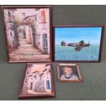 Four various framed oil on boards