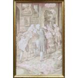 Gilt framed embroidery depicting an old English scene. App. 85 x 59.5cm