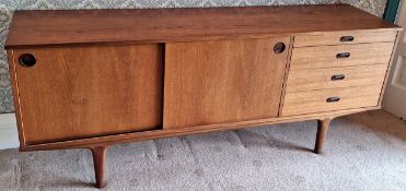 Wrighton mid 20th century teak four drawer long john sideboard with sliding doors. App. 73.5cm H x