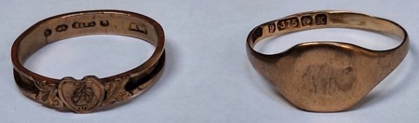 Two 9ct gold rings. Total weight 3g