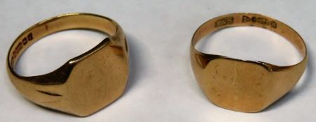 Two 9ct gold signet rings. Total weight approx. 6.2g