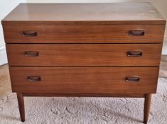 Wrighton mid 20th century teak chest of three drawers. App. 72.5cm H x 91.5cm W x 46cm D