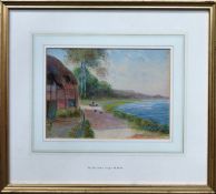 R. Browning RBA - Framed watercolour depicting a lakeside cottage scene with shepherd and sheep.