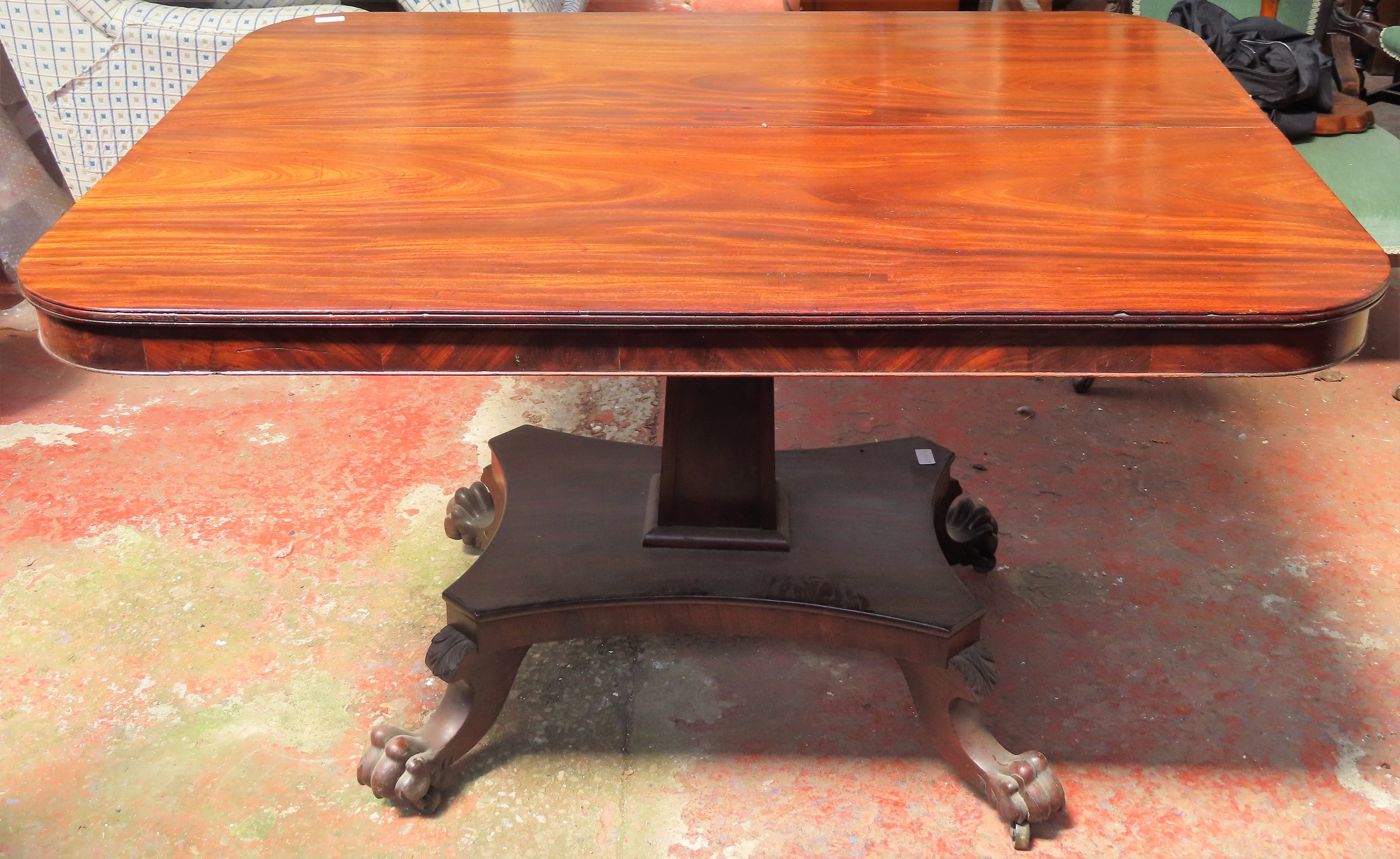 Victorian Mahogany tilt top breakfast table on quadrafoil claw supports