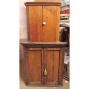 Vintage stipped pine two door corner cupboard, plus larger oak two door corner cupboard