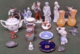 Sundry ceramics and glass including pair of small oriental vases, wedgwood, swinnertons, beswick etc