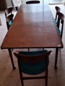 Wrighton mid 20th century teak extending dining table with one extra leaf, plus six dining chairs.