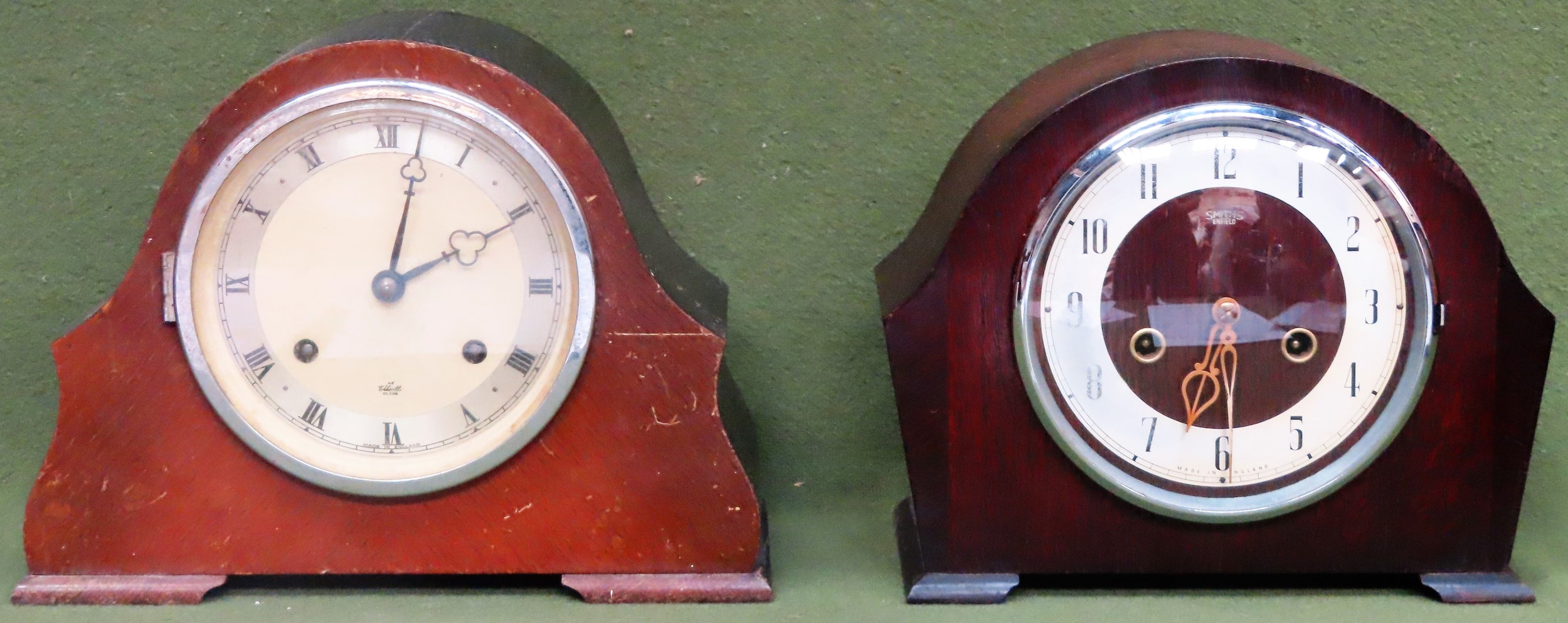 Two Art Deco style wooden cased mantle clocks, by Elliotts & Smiths