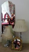 Sundry lot including wall mirror, freestanding mirror, table lamps