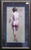 Framed watercolour of a nude female figure, unsigned. App. 50 x 27cm