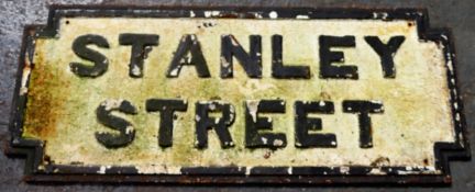 Antique cast iron street sign "Stanley Street" App. 34 x 84cm