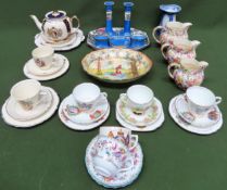 Sundry ceramics Inc. Royal Doulton, commemorative trios, dressing table set, etc