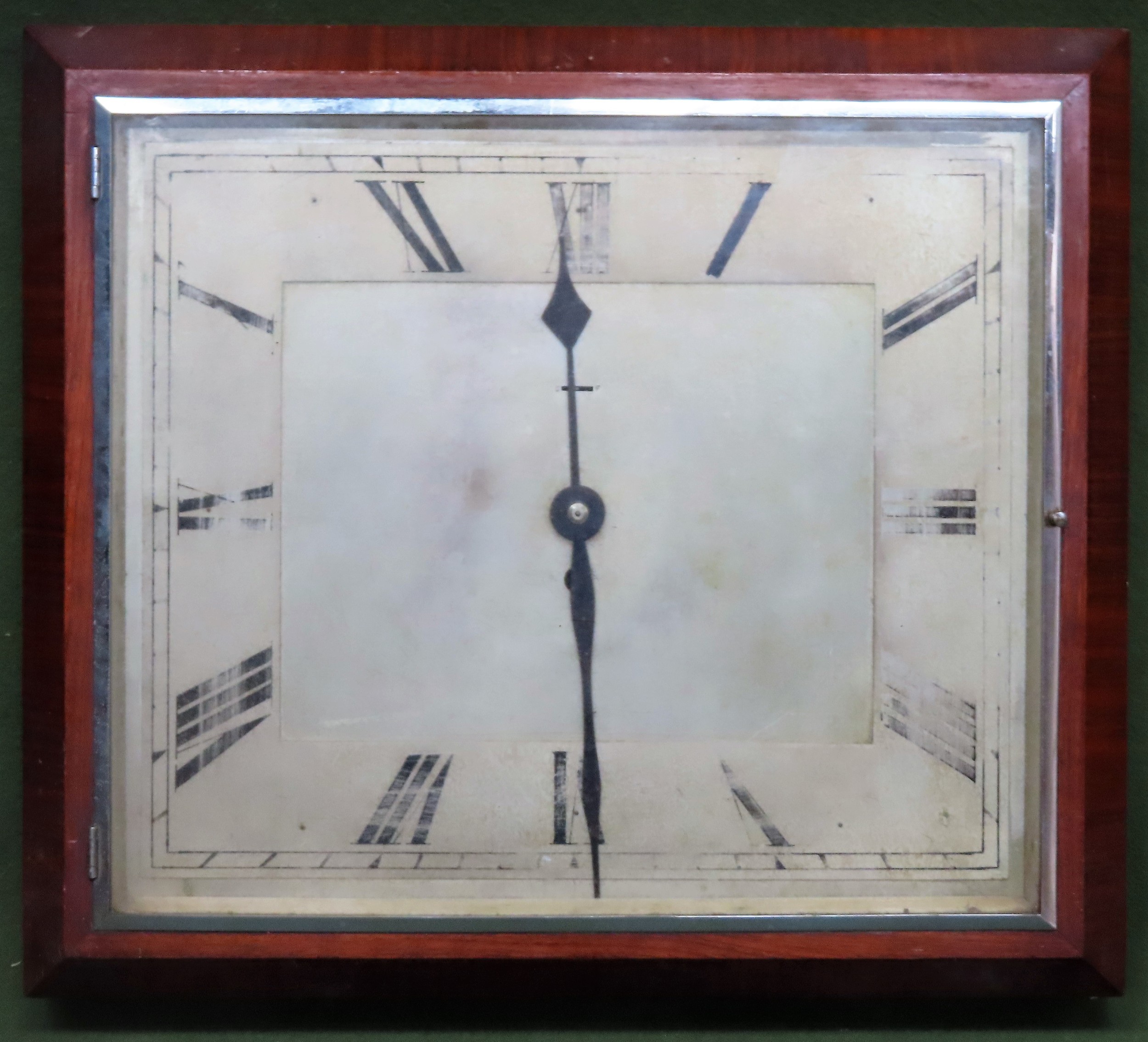 Art Deco style walnut cased wall clock. App. 37.5cm H x 43cm W