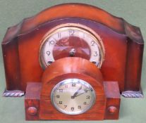 Two Art Deco style wooden cased mantle clocks