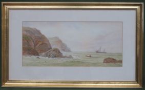 M. D. Ansell - Early 20th century gilt framed watercolour depicting a sailing boat beside the coast.