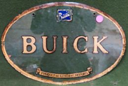 Vintage Buick gilded oval glass advertising panel. Approx. 31cms x 45cms