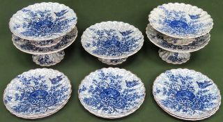 Victorian gilded blue and whited Scalloped edged dessert service