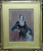 Large gilt framed oil on canvas portrait depicting a seated figure, unsigned. App. 64 x 49cm