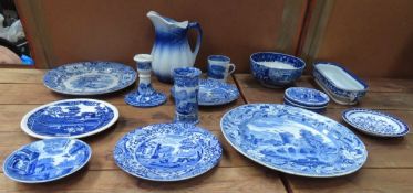 QUANTITY OF BLUE AND WHITE CERAMICS INCLUDING CROWNFORD CHINA, COPELAND SPODE, WEDGWOOD