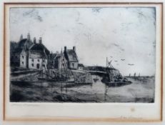 19th century framed monochrome etching, signed in pencil and titled 'Crail Harbour'