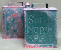 Vintage Shell Motor Spirit can, plus another similar. Approx. 32cms H x 25cms W x 15cms D