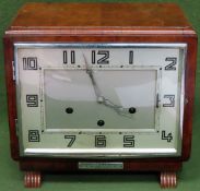 Art Deco walnut veneered mantle clock, App. 23cm H x 25cm W x 17cm D