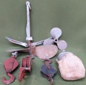Sundry mostly maritime related items Inc, anchor, propeller, pulleys etc