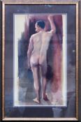 Framed watercolour of a nude male. App. 59 x 34.5cm