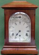 20th century mahogany cased bracket clock, with silver coloured dial