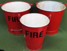 Three various vintage fire buckets, all with swing over handles
