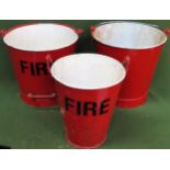 Three various vintage fire buckets, all with swing over handles