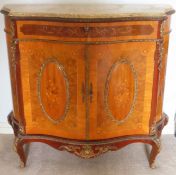 20th century Marquetry inlaid and serpentine fronted marble topped cocktail cabinet
