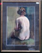 Framed watercolour of a seated nude female. App. 52 x 38cm